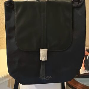 Jimmy Choo Parfums Colorblock Backpack Navy Blue Black Cinch Top Travel Work Bag